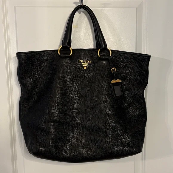 Prada Black Pebbled Leather Large Tote with Adjustable/Removable Crossbody Strap - Picture 1 of 14